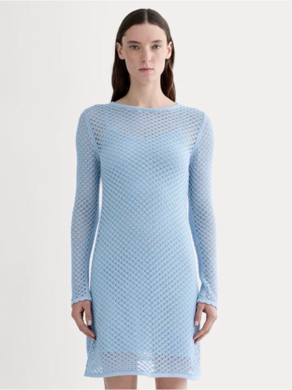 Everlane Light Blue Open-Knit Long Sleeve Dress